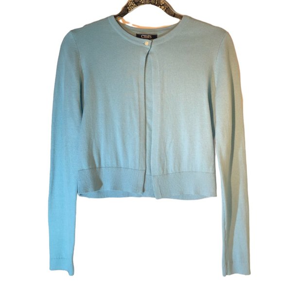 Chaps Light Green Crop Long Sleeve Cardigan-XS - Picture 2 of 7